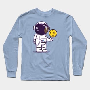 Astronaut With Moon Ball Cartoon Long Sleeve T-Shirt